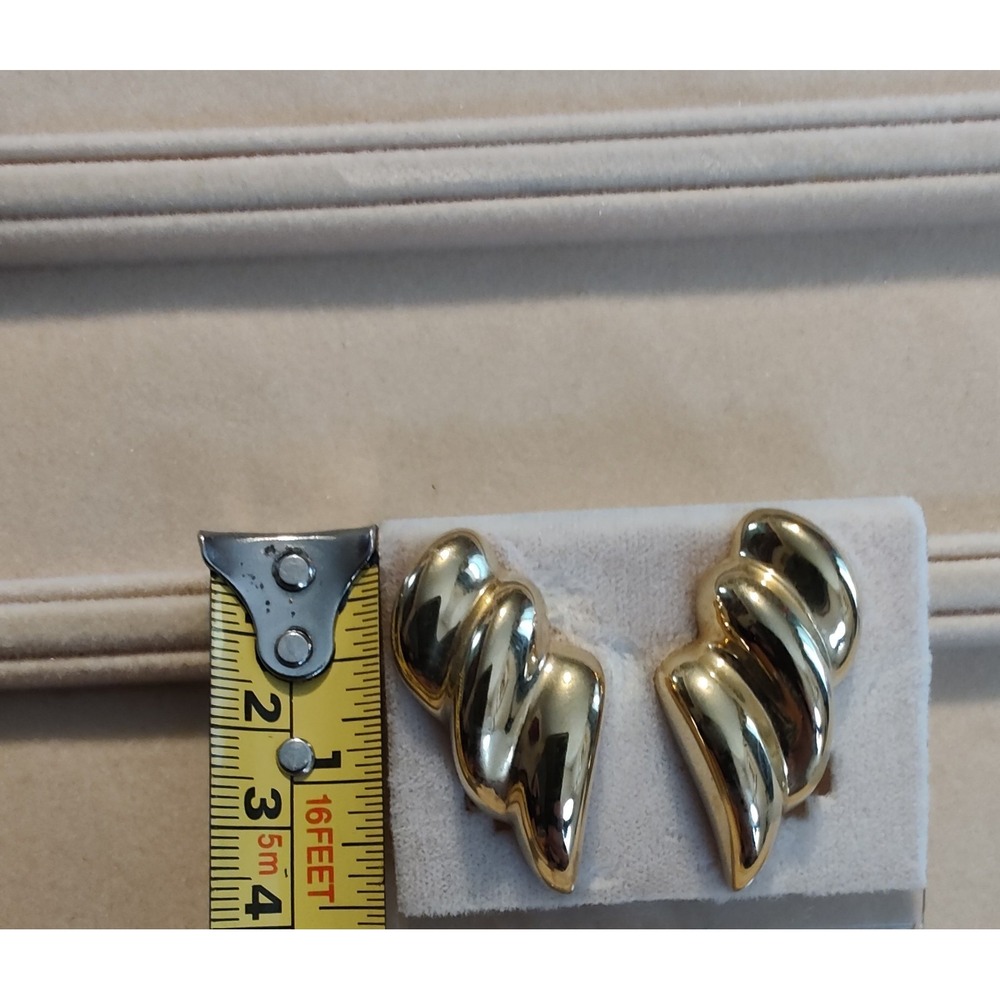 Vintage 80s Alexis Kirk Gold Tone Statement Earrings Clip On Huggie Modern - Picture 7 of 8